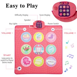 Maxmass Kids Light up Dance Mat, Music Play Mat with Challenge Levels, Built-in Music, Score Display, Adjustable Volume, Boys Girls Musical Dance Game Pad for 3+ Year Old (Pink Furniture, 100 x 90 cm)