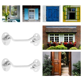 Waziaqoc 3 Inch Hook and Eye Latch (2PCS), Stainless Steel Heavy Duty Barn Door Lock Privacy Lock with Mounting Screws for Sliding Door Barn Door Gate Window Cabin - White