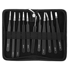 Garosa 11 piezas Juego de pinzas de precisión kit de pinzas antiestáticas ESD de acero inoxidable con bolsa portátil Kit de Herramientas de reparación para Reparación Electrónica(#1)
