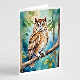 Caroline's Treasures Oriental Bay Owl Greeting Cards Pack of 8 Blank Cards with Envelopes Whimsical A7 Size 5x7 Blank Note Cards