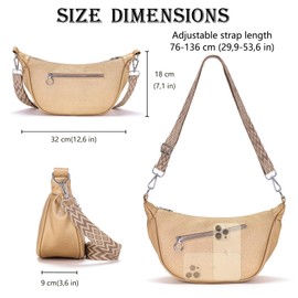 Vezluax Women’s Crossbody Bag Stylish Shoulder Bag for Women PU Leather Women's Handbags Ladies Half Moon Bag with Multiple compartments Adjustable Strap Gold