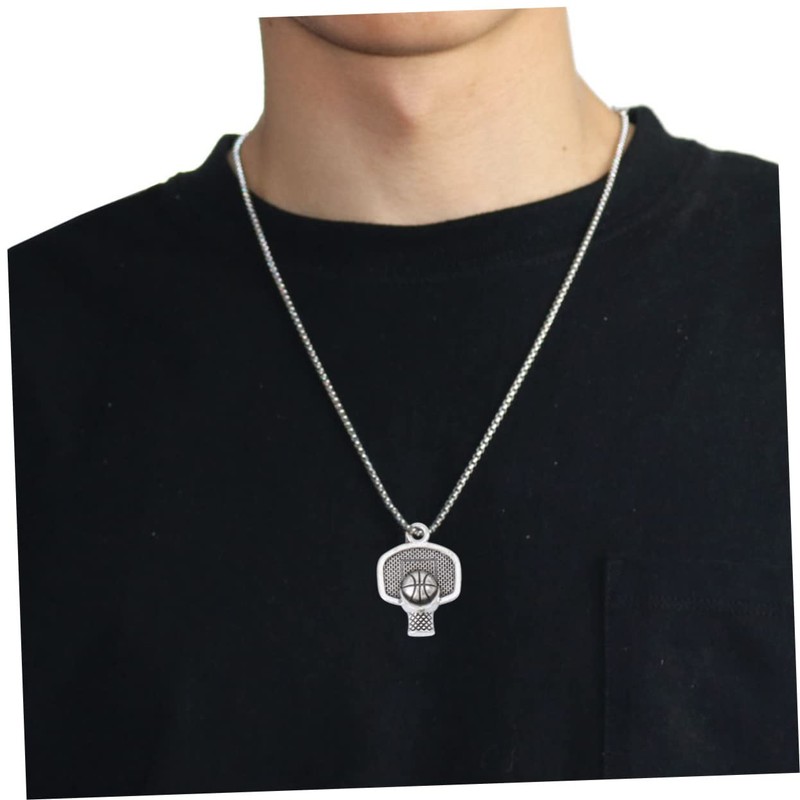 LIFKOME 3pcs Basketball Pendant Necklace Chain Silver Chain Men Necklace