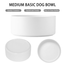 Welloyed 6'' Ceramic Raised Dog Bowl - 30Oz Dog Food & Water Bowl with Elevated Non-Slip Bamboo Stand, Dishwasher & Microwave Safe, Anti Vomiting Heavy Duty Pet Bowl for Small and Medium Dogs, White