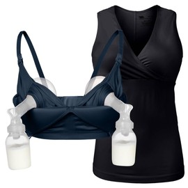 (1 Bra + 1 Tank) - Supermom Seamless Hands Free Pumping Bra and Nursing Bra + Simple Seamless Nursing Tank