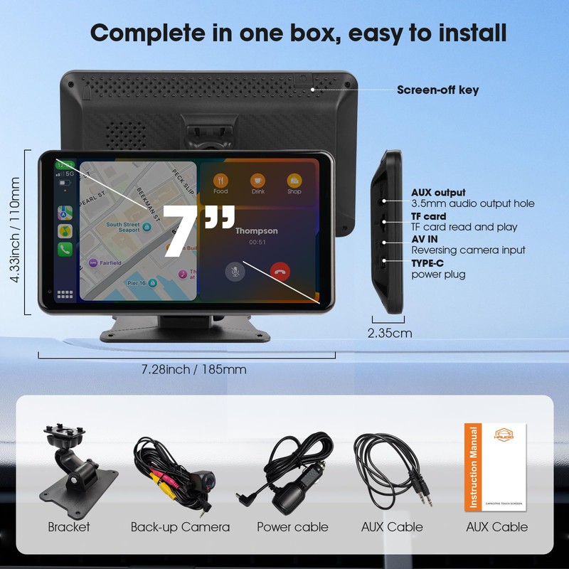 7" Portable Wireless CarPlay & Android Auto Car Stereo with