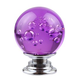 BNYZWOT 12 PCS Crystal Cabinet Knobs Round Glass Bubbles Knobs Smooth Drawer Pulls Handle for Home, Cabinet, Drawer and Dresser with 3 Different Size Screws, 30MM (Purple)