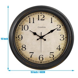 Crosstime 16 Inch Wall Clocks Battery Operated Silent Vintage Retro Round Large Wall Clock for Living Room, Office, Farmhouse Decor- Bronze