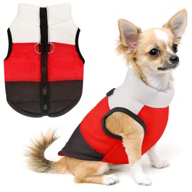 Idepet(TM Pet Dog Cat Coat with Leash Anchor Color Patchwork Padded Puppy Vest Teddy Jacket Chihuahua Costumes Pug Clothes XS S M L