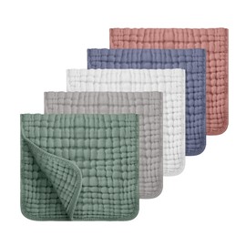 Muslin Baby Burp Cloths for Newborn - 5 Pack, Soft and Absorbent Organic Cotton, 20"x10", Large, Baby Essentials for Boys and Girls, Gender Neutral Solid Colors