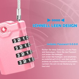 Diyife TSA Luggage Locks [Pack of 2] [Upgraded] 4-Digit Combination Security Lock Travel Lock with 14 cm Flexible Cable for Suitcase, Luggage, Backpack, School or Gym Cabinet, etc. (Pink)