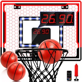 Mukum Indoor Basketball Hoop for Kids, 3 Modes Over The Door Mini Basketball Hoops with LED Light & Sound Effects, Electronic Scoreboard, 3 Basketballs, Sport Toys Birthday Gift for Boys Girls 3+ Year