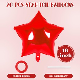 20 Pcs Star Balloons,18 Inch Red Star Foil Balloons,Stars Shaped Balloon Mylar Helium Balloon for Birthday Party Anniversary Wedding Baby Shower Decorations (Red)