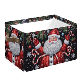 Christmas Santa Claus Storage Basket Gift Baskets with Handles Foldable Decorative Canvas Storage Bin for Living Room Shelves Office Clothes, 14x10x8 In