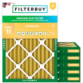 Filterbuy 20x24x2 Air Filter MERV 11 Allergen Defense (6-Pack), Pleated HVAC AC Furnace Air Filters Replacement (Actual Size: 19.38 x 23.38 x 1.75 Inches)