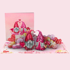 Three Dee Cards - Gonk Anniversary 3D Pop Up Card - Valentines Day For Her, Engagement, Congratulations on Wedding card, Wife Birthday, Couple Pop-up Gnome Greeting Card