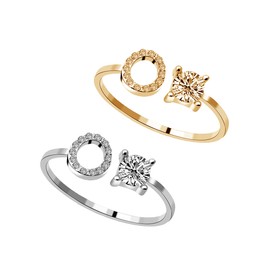 2 PCS Initial Rings for Women Adjustable Letter A Ring Stackable Sideways Cross Ring Cubic Zirconia Open Wrap Ring for Teen Girls (O)