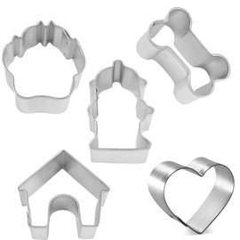 Mini Dog Cookie Cutter 5 Piece Set from The Cookie Cutter Shop - Mini Dog Bone, Fire Hydrant, Dog Paw Print, Heart, Dog House Cookie Cutters - Tin Plated Steel Cookie Cutters