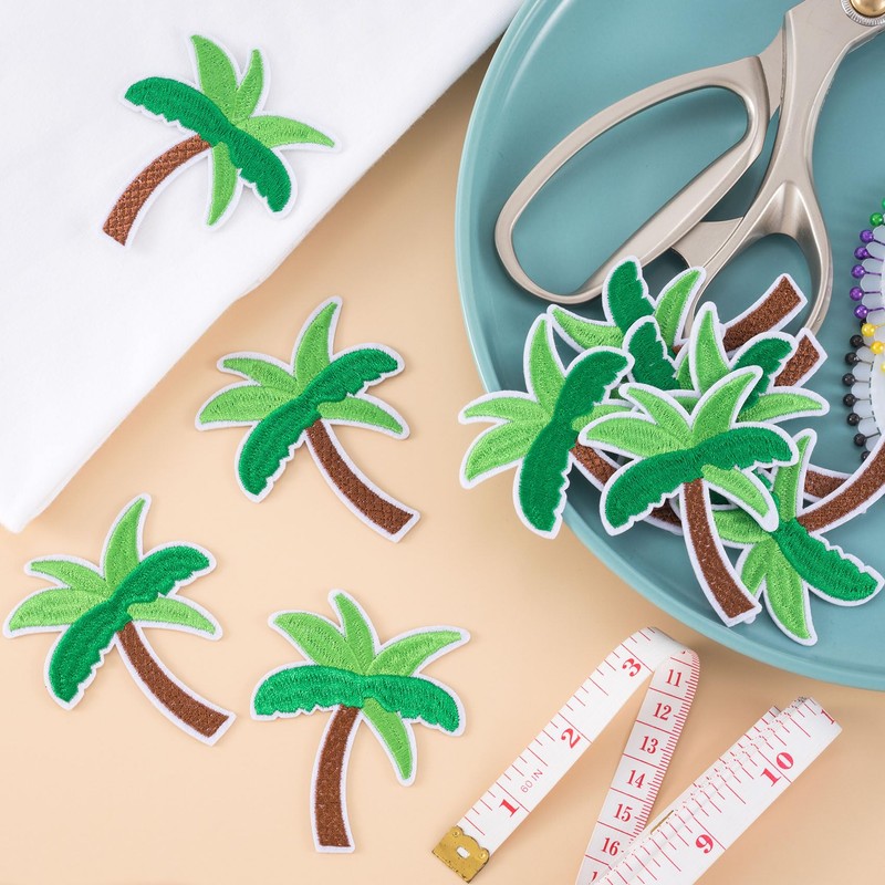 PAGOW 20 Pcs Green Coconut Palm Tree Iron on Patches,