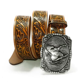 Moranse Belts With Religion Cross Kneeling Prayer & Horse and Bull Styles Western Cowboy Buckle