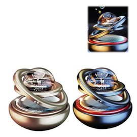Solar Energy 360° Interstellar Suspension Car Fragrance,Car Solar Power Air Freshener,Creative Car Double Ring Rotating Auto Air Freshener (Gold+Black)