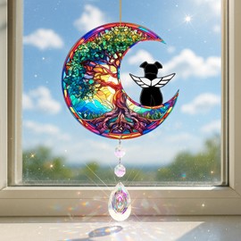 Dog Angel Memorial Suncatcher for Windows Hanging, Tree of Life Sun Catcher, Pet Sympathy Gift to Memorialize The Loss, Unique Angel Dog Statue Suncatcher