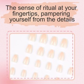 24 Pcs Short Almond Press on Nails - French Tip Fake Nails with Tool, Elegant White Edge Full Cover False Nails for Women, Pink Glossy Design, 12 Sizes Assorted