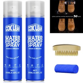 COKLEAN Protect Shoe Waterproof spray,Protector Spray - Rain & Stain Waterproof Nano Protection for Sneaker, Leather, Nubuck, Suede & Canvas - Specification: Shoe waterproof spray*2pcs & Wooden brush & towel