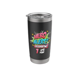 1st Birthday Superhero Girls Hero Alert! 1 Year Old Kids Stainless Steel Insulated Tumbler