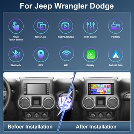 7 Inch Car Navigation Player Compatible for Wrangler, Carplay Android Auto Android 11 Bluetooth Automobile Music Player Carplay Mirror Link Bluetooth FN RDS EQ Backup Camera 2+32G