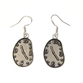 2cm tibetan silver Dali style melting clocks dangly earrings on sterling silver hooks in organza gift bags