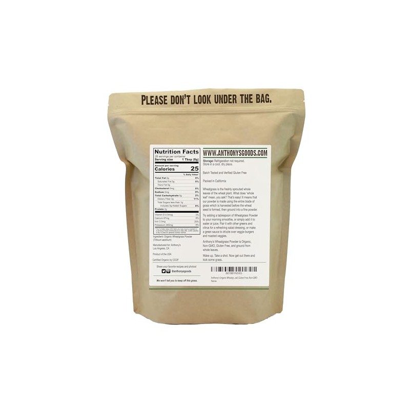 Anthony's Organic Wheatgrass en polvo, 8 oz, cultivado en Estados