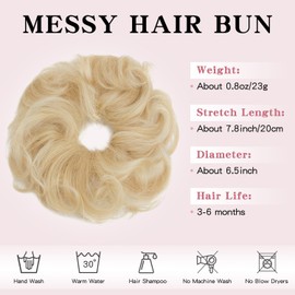TESSHAIR Messy Bun Hair Piece for Updos Style Human Hair Bun Wavy Curly Scrunchie for Women Girls #Light Blonde