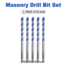 5 Pack 5/16 inch Concrete Drill Bit Set, Masonry Drill Bit Set with Hex Shank,Carbide Tip Drill Bits for Concrete, Tile,Brick, Plastic, Cement (5/16"（5 Pcs）)