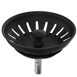 KANARY Stainless Steel Kitchen Sink Strainer Basket-Replacement for Standard Drains(3-1/8 inch)-Ball-lock Rubber Stopper (Single, Matte Black)