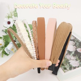 MOTIBACK 7er Set Braune Haarbande Vielfältige Designs Anti Slip, Alltags und Partytauglich, für Frauen und Damen