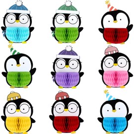 9 Pieces Penguin Honeycomb Centerpieces Penguin Birthday Decorations Party Table Centerpieces Honeycomb Table Topper for Winter Theme Baby Shower Birthday Party Supplies Arctic Polar Animal Decoration