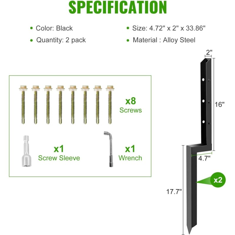 ATCWF 2-Pack 2" Fence Repair Kit - 34in Heavy Spikes