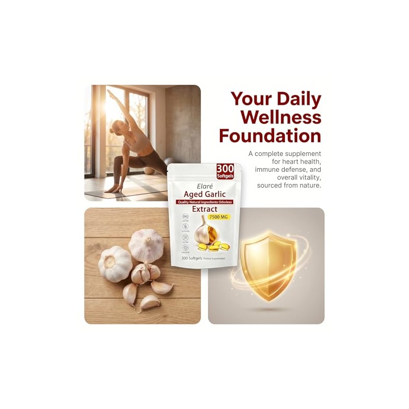 Elare Aged Garlic Extract - Odorless, Organic Garlic Extract Capsules