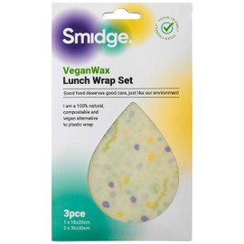 Smidge Vegan Wax Wraps Lunch Set of 3 Reusable & Compostable 100% Organic and Washable Food Storage Eco-Friendly, Patterned