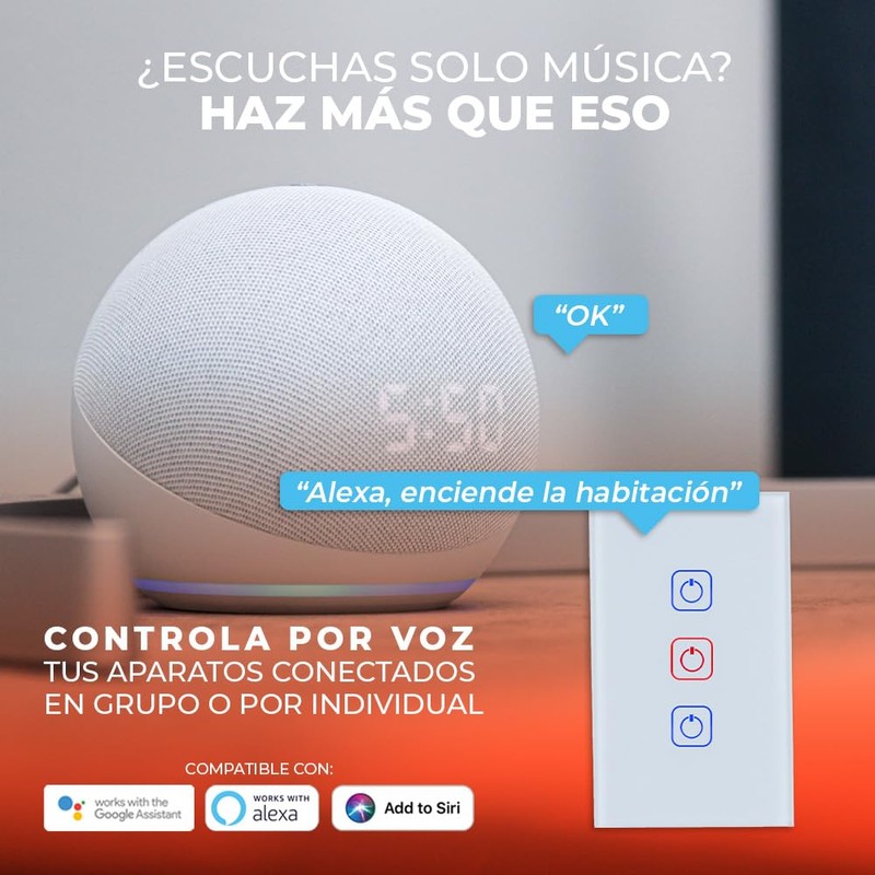 Tecnolite Connect - Apagador Inteligente Táctil WiFi 3 Circuitos, Requiere