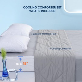 Cooling Comforter Queen Size, 2PCS Reversible Cooling Blanket for Hot Sleepers and Night Sweats, Cool Blanket with Mattress Pad for Summer, Breathable & Lightweight Comforter for All Season (90"x90")