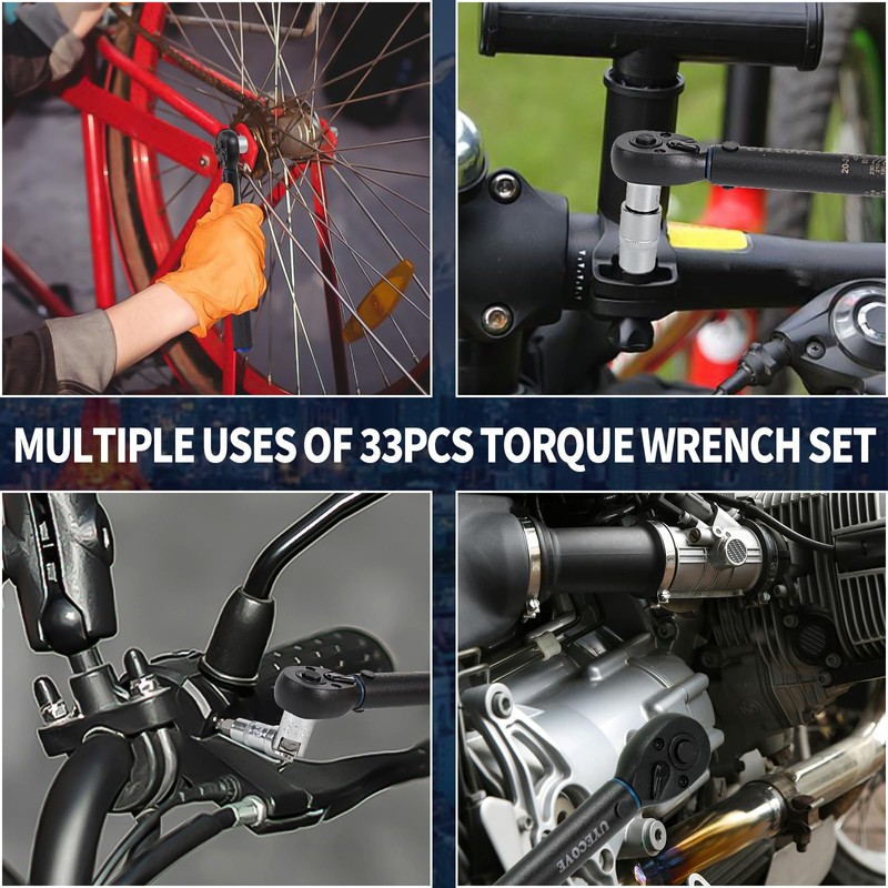 1/4-Inch Drive Click Torque Wrench Set, 33Pcs Bike Torque Wrench