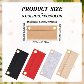 WADORN 5 Colors Felt Purse Organizer Insert, Small Handbag Organzier Insert Mini Envelope Bag Inner Pocket Pochette Insert Liner Bag with Eyelet Clutch Bag Conversion Kit for Women Wallet, 2.3x5 Inch