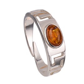 BALTICANA JEWELRY Baltic Honey Amber and Sterling Silver Greek Key Meander Ring - Adjustable