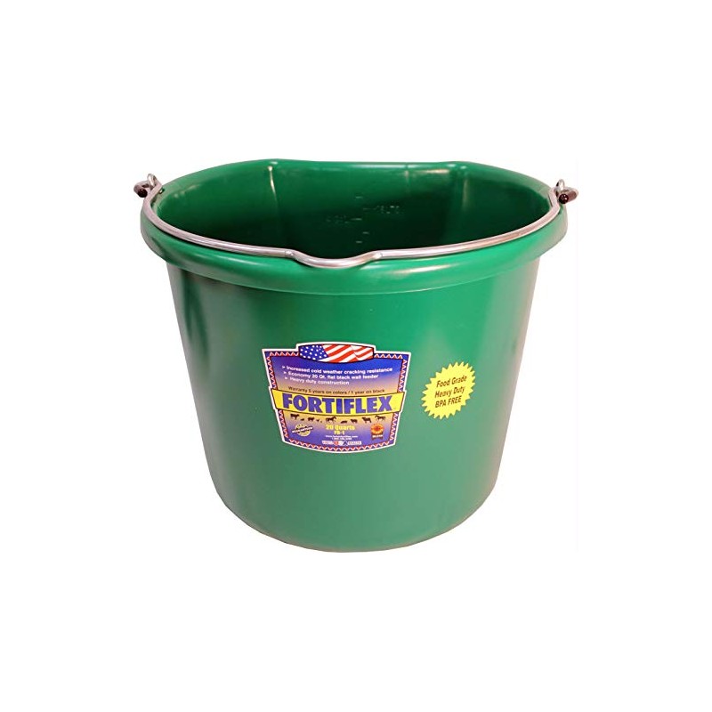 Fortiflex Flat Back Feed Bucket for Horses, 20-Quart, Green