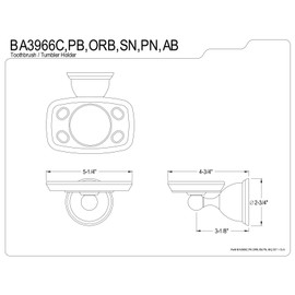 Kingston Brass BA3966PB Restoration Toothbrush and Tumbler Holder, 5-1/4-Inch Length, 3-1/8-Inch Wall Clearance, Polished Brass