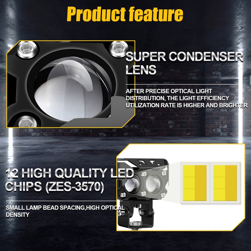 2pcs LED Spotlights 120W 4500LM Yellow White Spot Lamp IP67