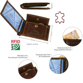 CF CATTERFELD Men's Genuine Leather Wallet with RFID Protection, brown, Minimalist