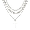 Cross Necklace for Women Dainty 3 Layered Stackable Silver Pendant