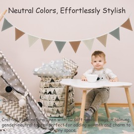 XYDEG Neutral Boho Boy Girl Room Wall Decor,Toddler GirlRoom Bedroom,Garland Triangle Banners Pink Daisy Flower,11Ft Pennant Banner Bunting Flags Fabric for Baby Shower Birthday Party Wall Art